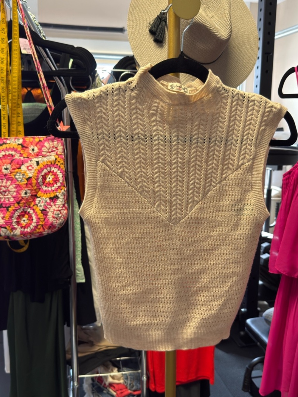 Free People Cream Sleeveless Mock Neck Cable Knit Vest